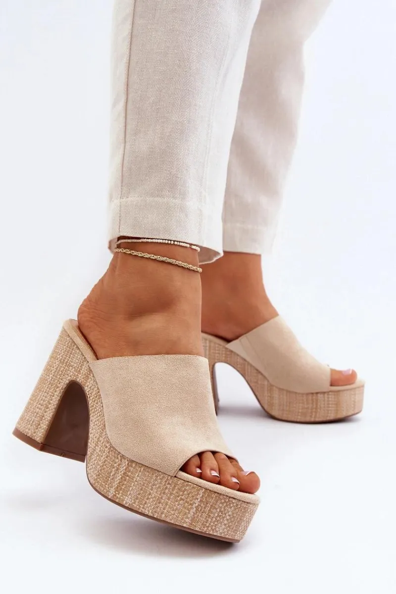 Clearance Boto Klapki Damskie Na Obcasie Słupku Beżowe Siobhan