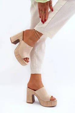 Clearance Boto Klapki Damskie Na Obcasie Słupku Beżowe Siobhan