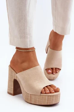 Clearance Boto Klapki Damskie Na Obcasie Słupku Beżowe Siobhan