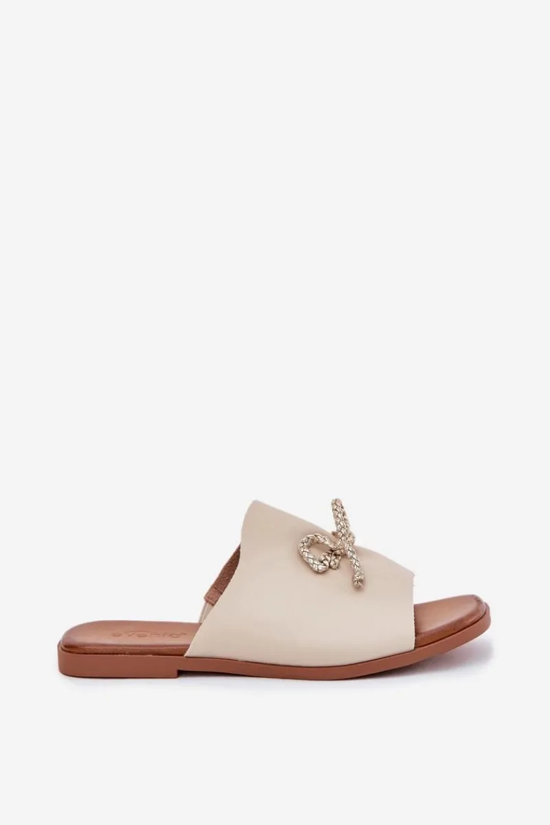 Best Klapki Damskie Na Płaskim Obcasie Z Ozdobnym Wiązaniem Beżowe Norela Damskie Klapki Damskie Klasyczne