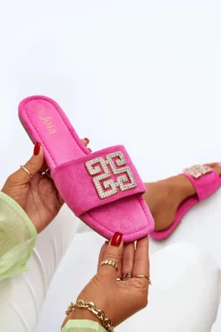 Sale Klapki Damskie Na Płaskim Obcasie Z Ozdobą Fuksja Inaile Damskie Klapki Damskie Klasyczne