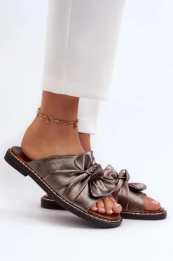 Clearance Boto Klapki Damskie Na Płaskim Obcasie Miedziane Nelvira Złoty