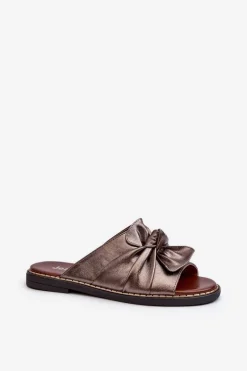 Clearance Boto Klapki Damskie Na Płaskim Obcasie Miedziane Nelvira Złoty