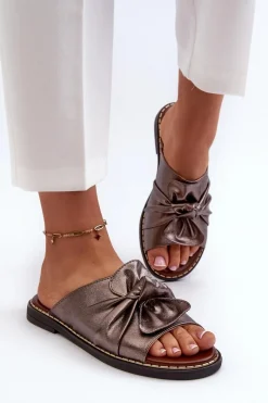 Clearance Boto Klapki Damskie Na Płaskim Obcasie Miedziane Nelvira Złoty