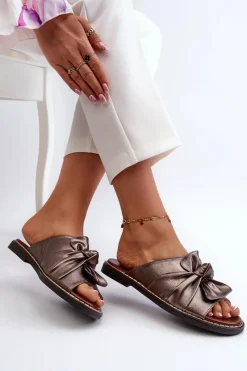 Clearance Boto Klapki Damskie Na Płaskim Obcasie Miedziane Nelvira Złoty