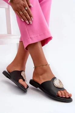 Klapki Damskie Klasyczne>Evento Klapki Damskie Na Płaskim Obcasie Z Ozdobą Czarne Rivashea