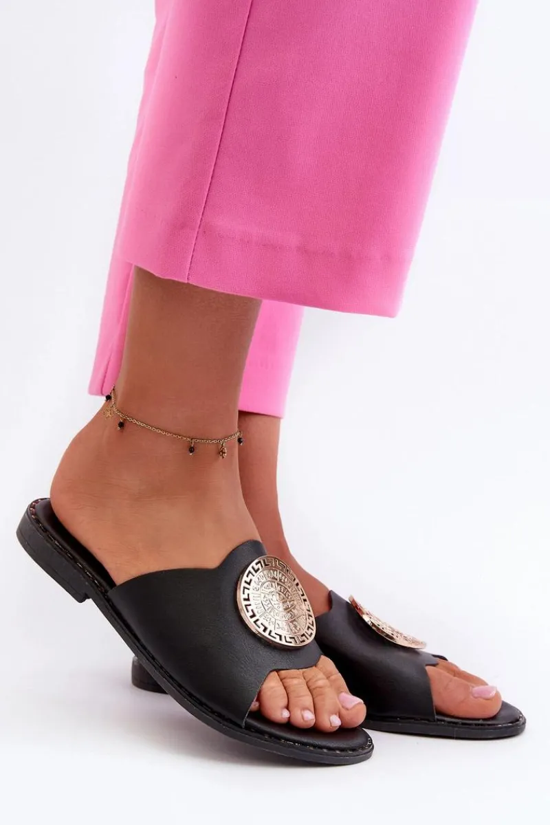 Klapki Damskie Klasyczne>Evento Klapki Damskie Na Płaskim Obcasie Z Ozdobą Czarne Rivashea