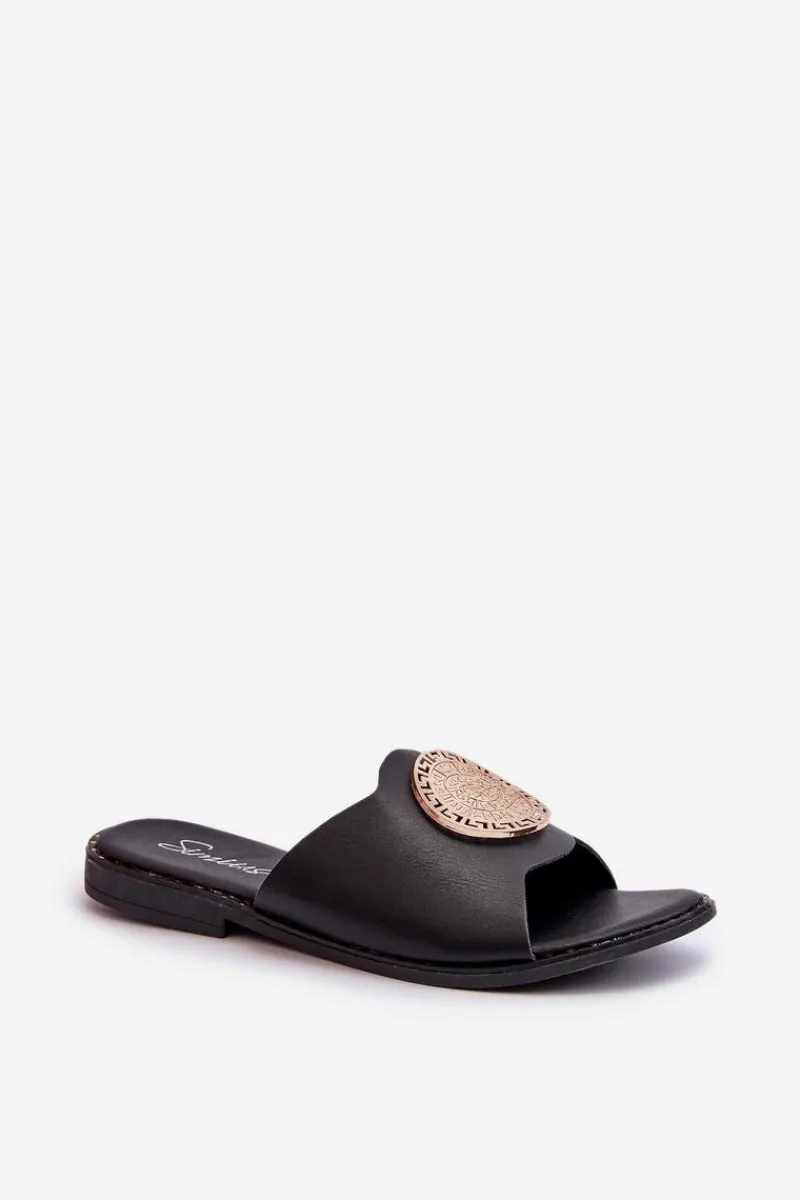 Klapki Damskie Klasyczne>Evento Klapki Damskie Na Płaskim Obcasie Z Ozdobą Czarne Rivashea