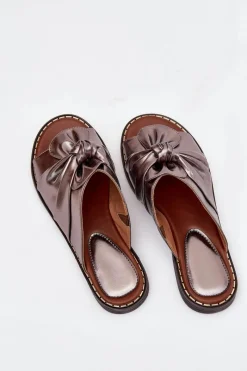 Hot Boto Klapki Damskie Na Płaskim Obcasie Grafitowe Nelvira Srebrny