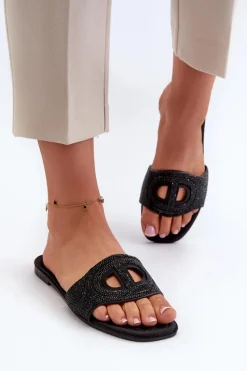 Outlet Klapki Damskie Na Płaskim Obcasie Czarne Dimrose Damskie Klapki Damskie Klasyczne