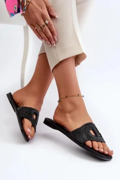 Outlet Klapki Damskie Na Płaskim Obcasie Czarne Dimrose Damskie Klapki Damskie Klasyczne