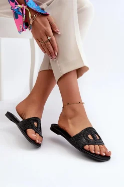 Outlet Klapki Damskie Na Płaskim Obcasie Czarne Dimrose Damskie Klapki Damskie Klasyczne