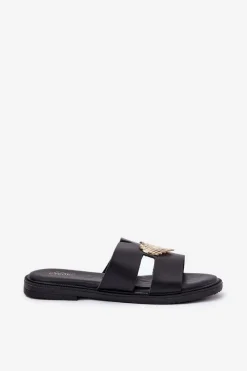 Discount Klapki Damskie Na Płaskim Obcasie Ze Złotą Ozdobą Czarne Karinma Damskie Klapki Damskie Klasyczne