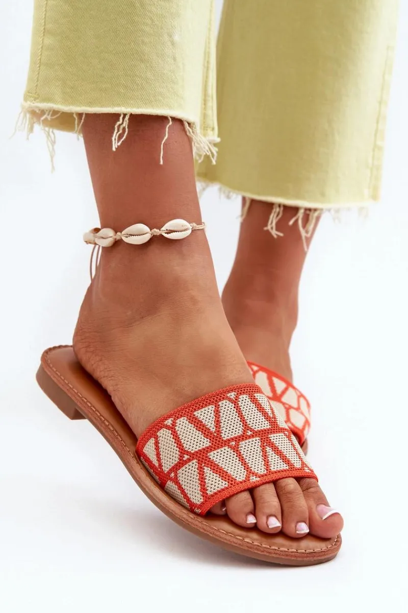 Klapki Damskie Klasyczne>Boto Klapki Damskie Na Płaskim Obcasie Pomarańczowe Traivea Pomarańczowy