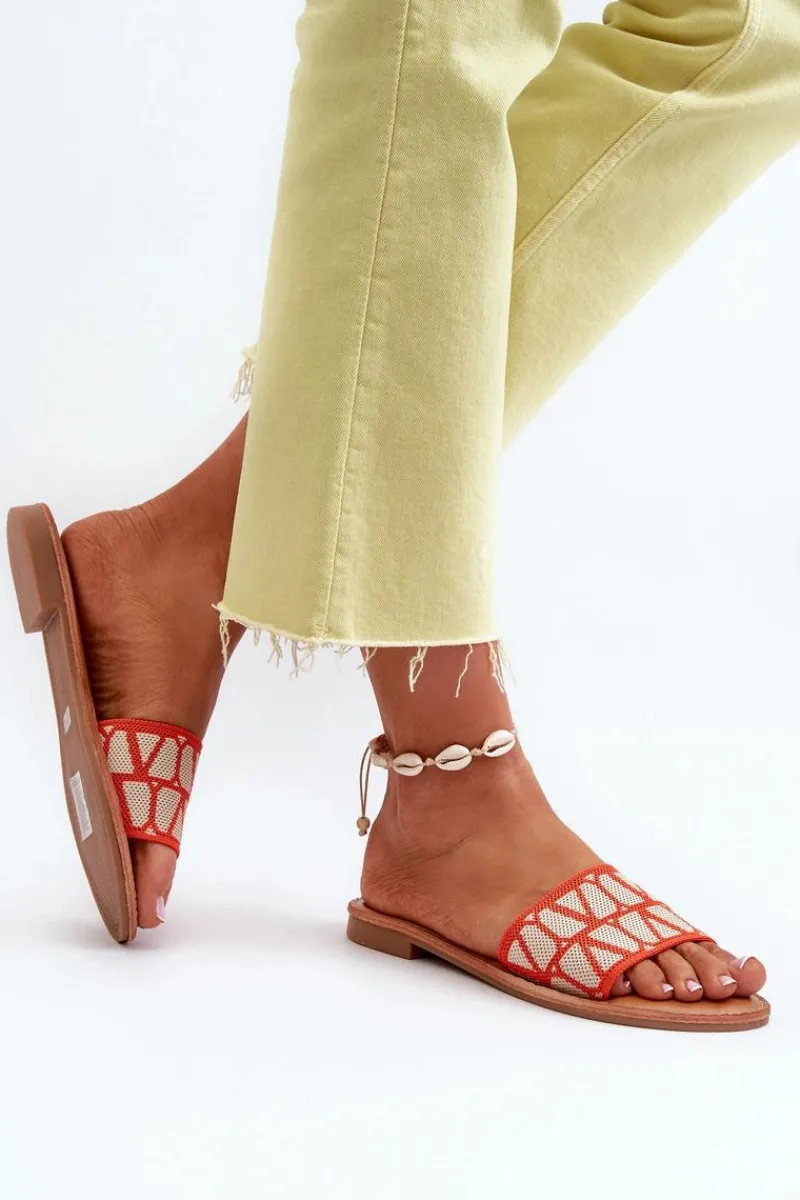 Klapki Damskie Klasyczne>Boto Klapki Damskie Na Płaskim Obcasie Pomarańczowe Traivea Pomarańczowy