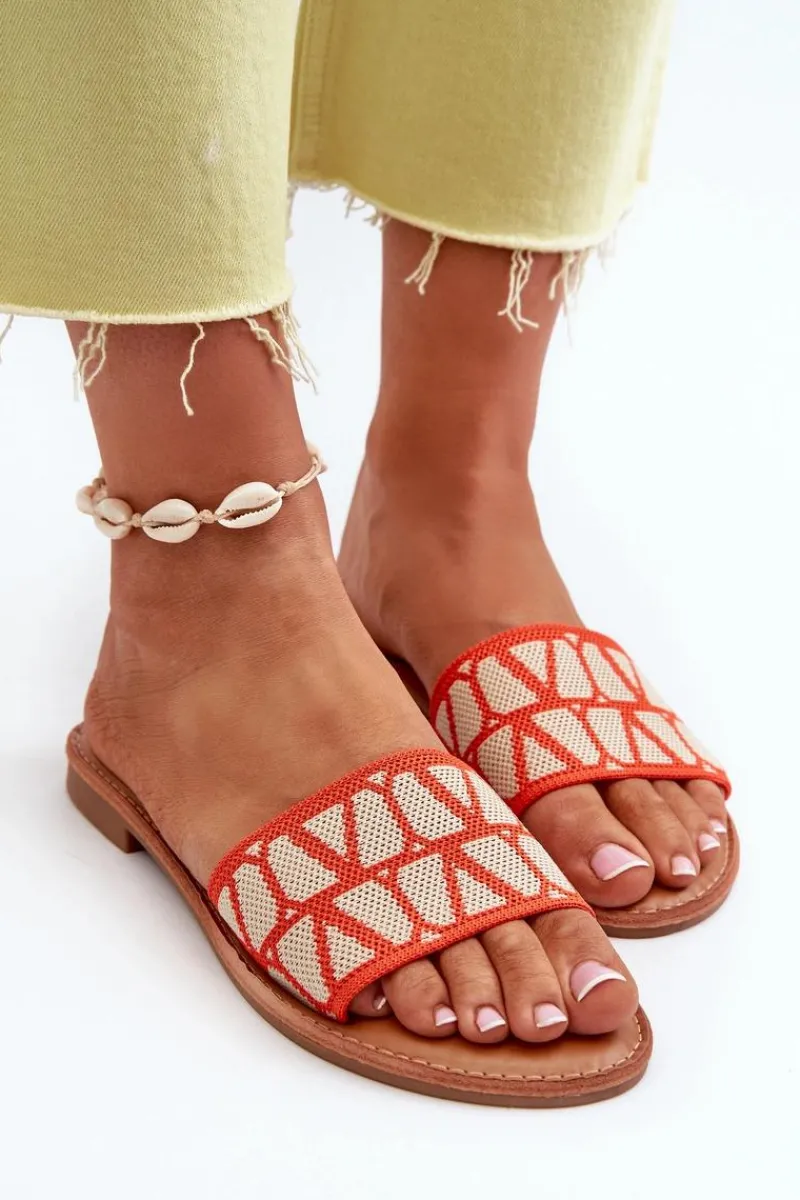 Klapki Damskie Klasyczne>Boto Klapki Damskie Na Płaskim Obcasie Pomarańczowe Traivea Pomarańczowy