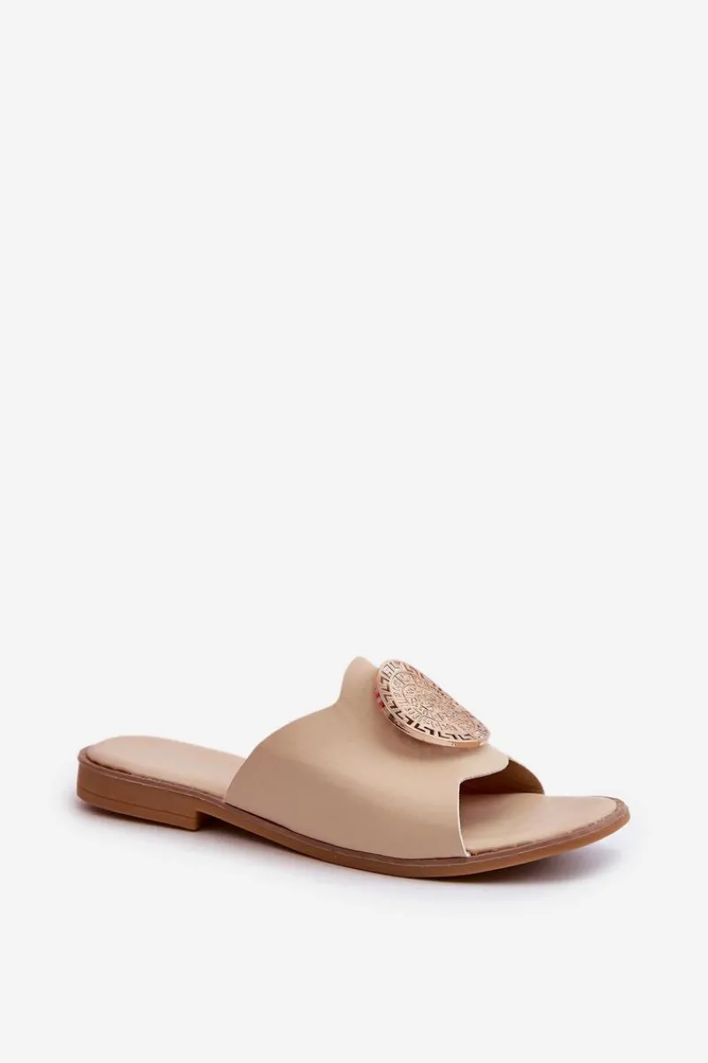 Sale Evento Klapki Damskie Na Płaskim Obcasie Z Ozdobą Beżowe Rivashea