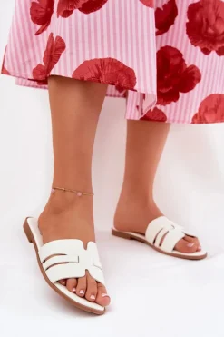 Online Boto Klapki Damskie Na Płaskim Obcasie Z Wycięciami Eko Skórzane Białe Ecapus Biały