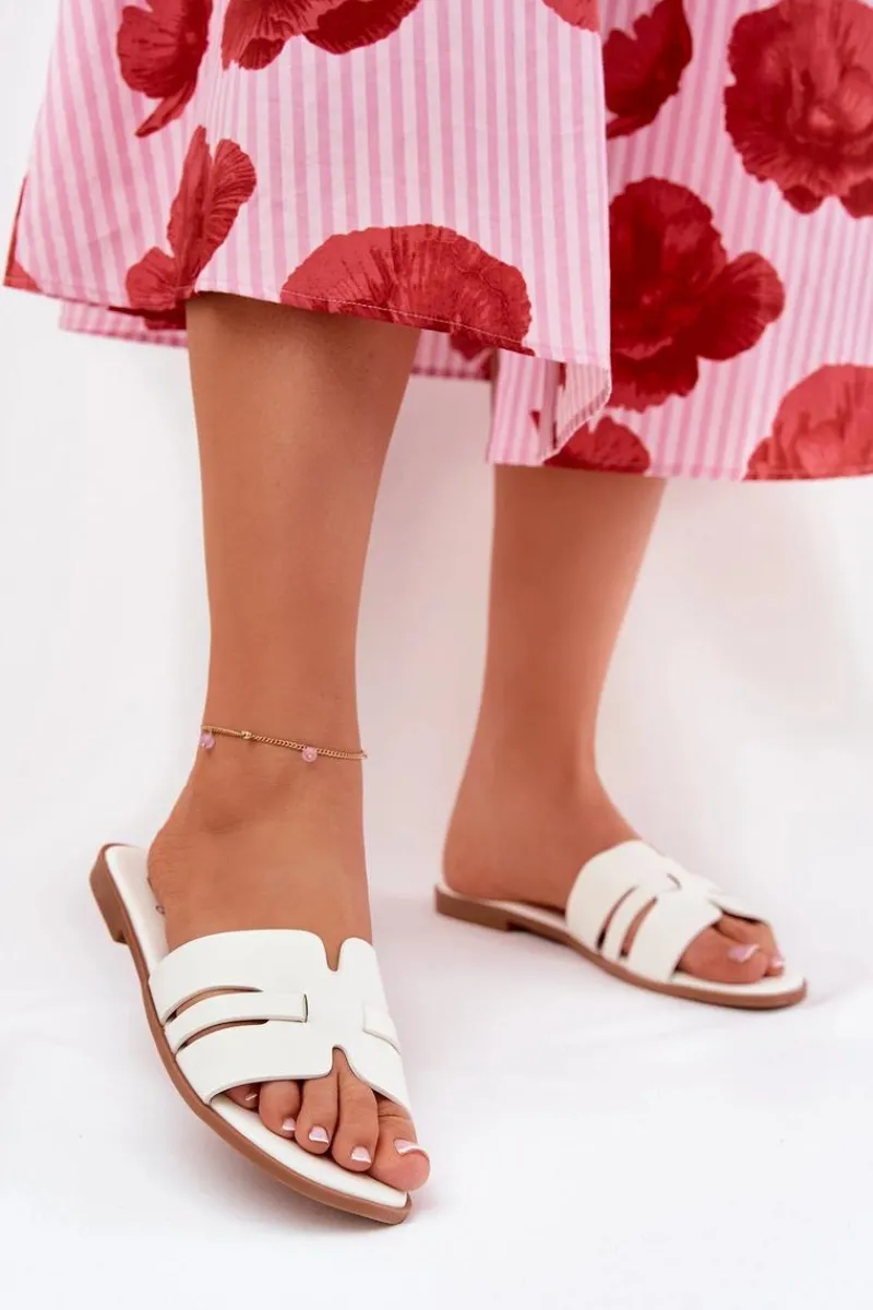 Online Boto Klapki Damskie Na Płaskim Obcasie Z Wycięciami Eko Skórzane Białe Ecapus Biały