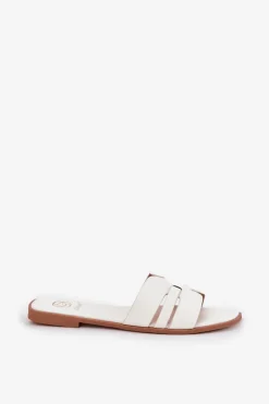 Online Boto Klapki Damskie Na Płaskim Obcasie Z Wycięciami Eko Skórzane Białe Ecapus Biały