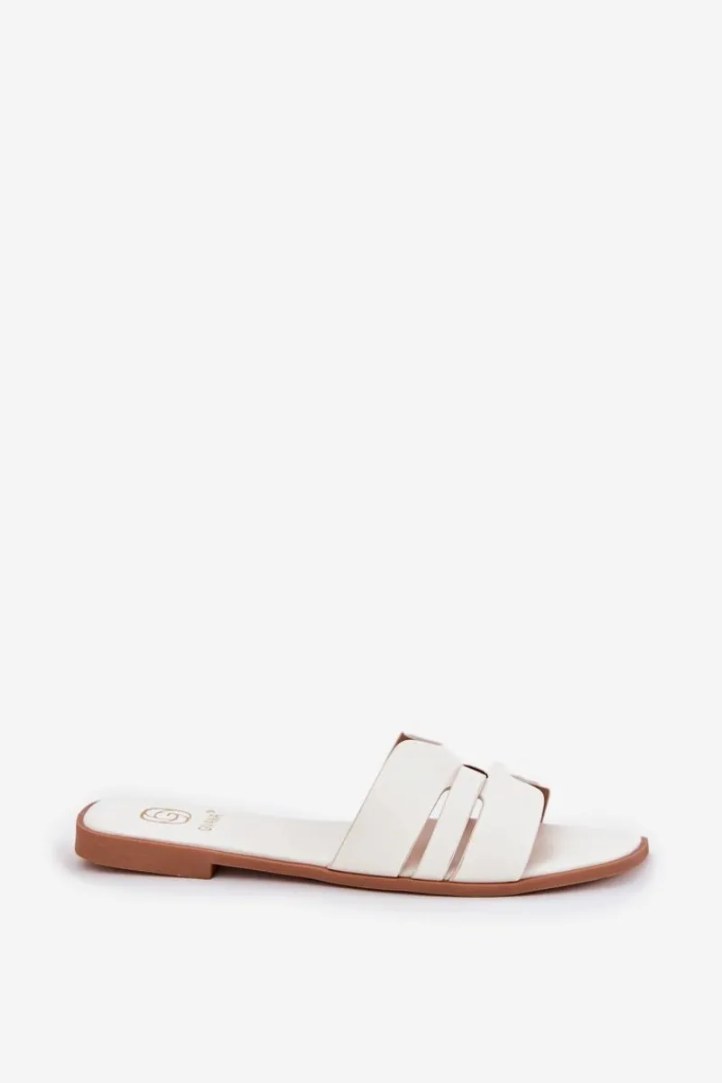 Online Boto Klapki Damskie Na Płaskim Obcasie Z Wycięciami Eko Skórzane Białe Ecapus Biały