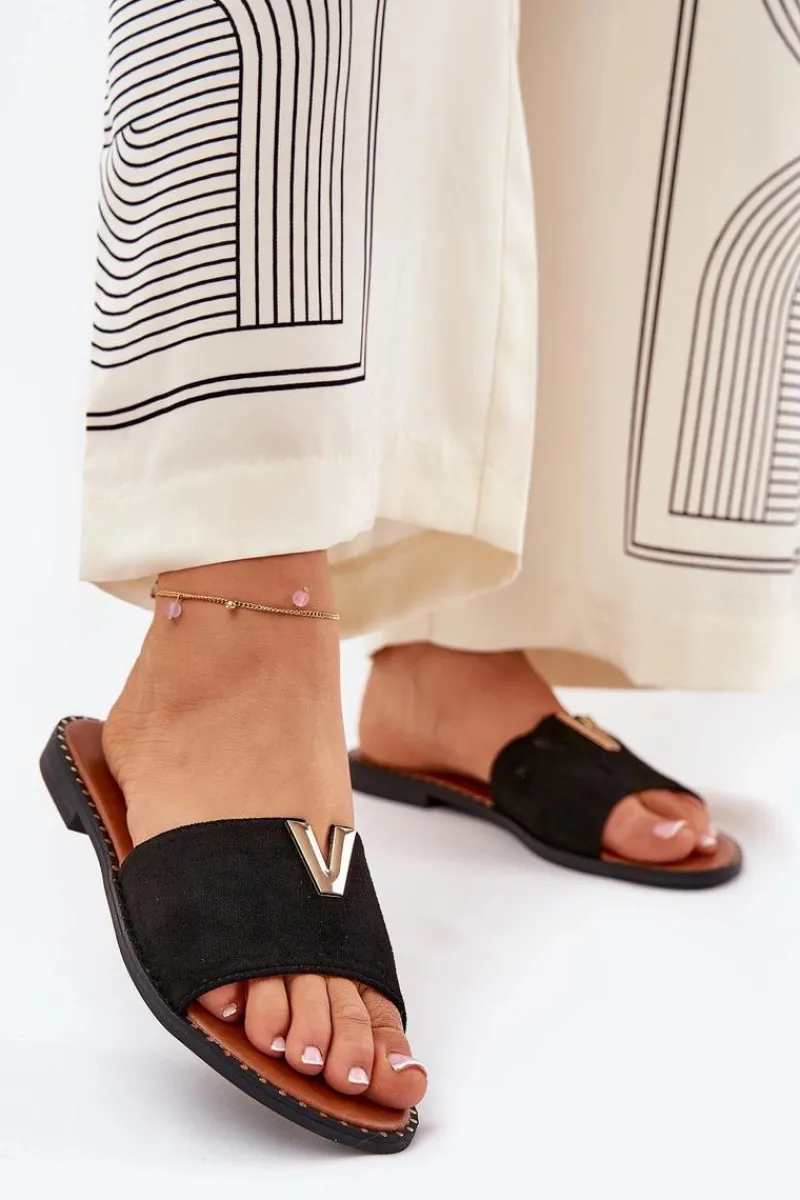 Sale Boto Klapki Damskie Na Płaskim Obcasie Z Ozdobnymi Detalami Czarne Saliena