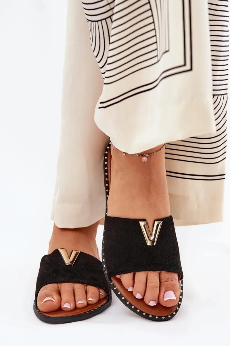 Sale Boto Klapki Damskie Na Płaskim Obcasie Z Ozdobnymi Detalami Czarne Saliena