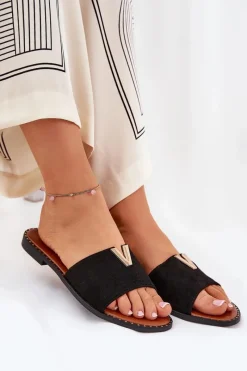 Sale Boto Klapki Damskie Na Płaskim Obcasie Z Ozdobnymi Detalami Czarne Saliena