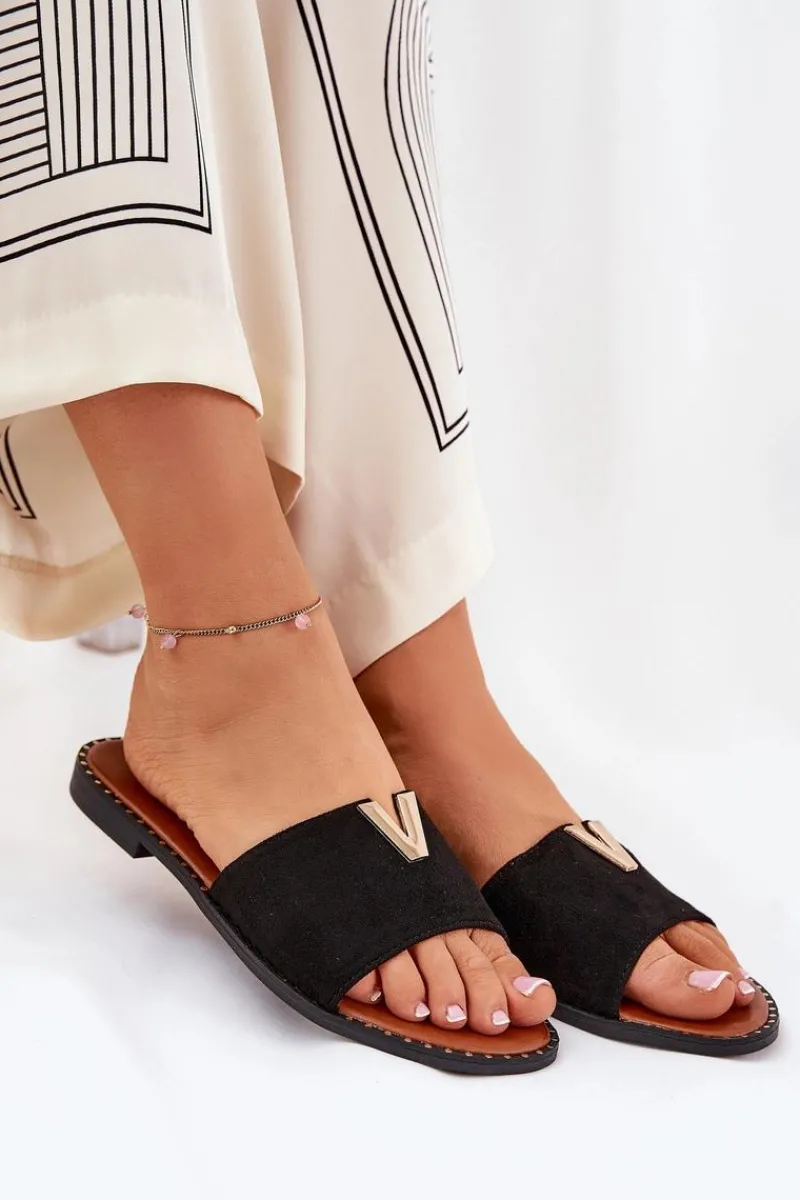 Sale Boto Klapki Damskie Na Płaskim Obcasie Z Ozdobnymi Detalami Czarne Saliena