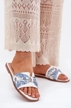 Online Boto Klapki Damskie Na Płaskim Obcasie Z Kokardą Białe Avenza Biały