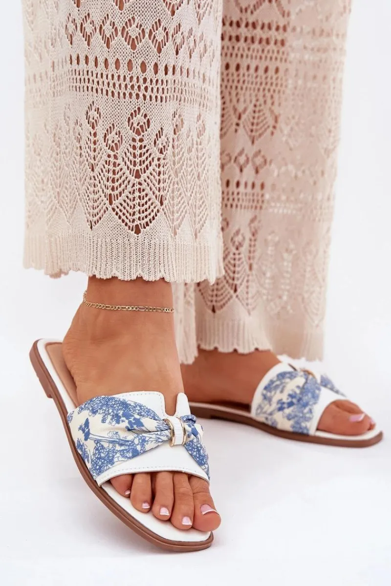 Online Boto Klapki Damskie Na Płaskim Obcasie Z Kokardą Białe Avenza Biały