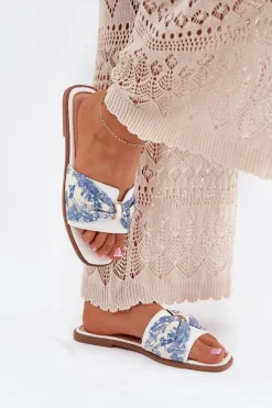 Online Boto Klapki Damskie Na Płaskim Obcasie Z Kokardą Białe Avenza Biały