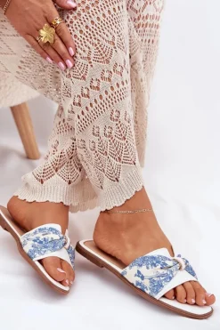 Online Boto Klapki Damskie Na Płaskim Obcasie Z Kokardą Białe Avenza Biały