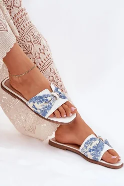 Online Boto Klapki Damskie Na Płaskim Obcasie Z Kokardą Białe Avenza Biały