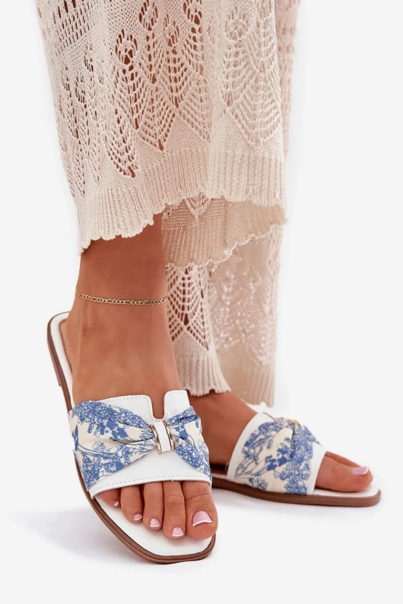 Online Boto Klapki Damskie Na Płaskim Obcasie Z Kokardą Białe Avenza Biały