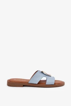 Sale Buty damskie Vinceza Klapki Damskie Na Płaskim Obcasie Z Ozdobą Vinceza 17381 e Niebieski