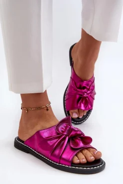 New Klapki Damskie Na Płaskim Obcasie Fuksja Nelvira Damskie Klapki Damskie Klasyczne