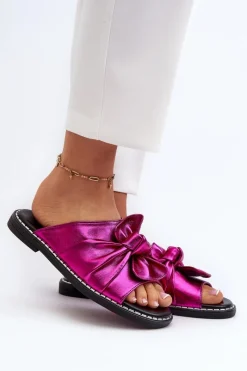 New Klapki Damskie Na Płaskim Obcasie Fuksja Nelvira Damskie Klapki Damskie Klasyczne