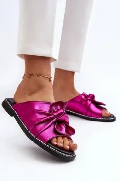 New Klapki Damskie Na Płaskim Obcasie Fuksja Nelvira Damskie Klapki Damskie Klasyczne