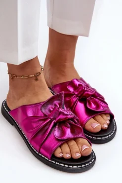 New Klapki Damskie Na Płaskim Obcasie Fuksja Nelvira Damskie Klapki Damskie Klasyczne