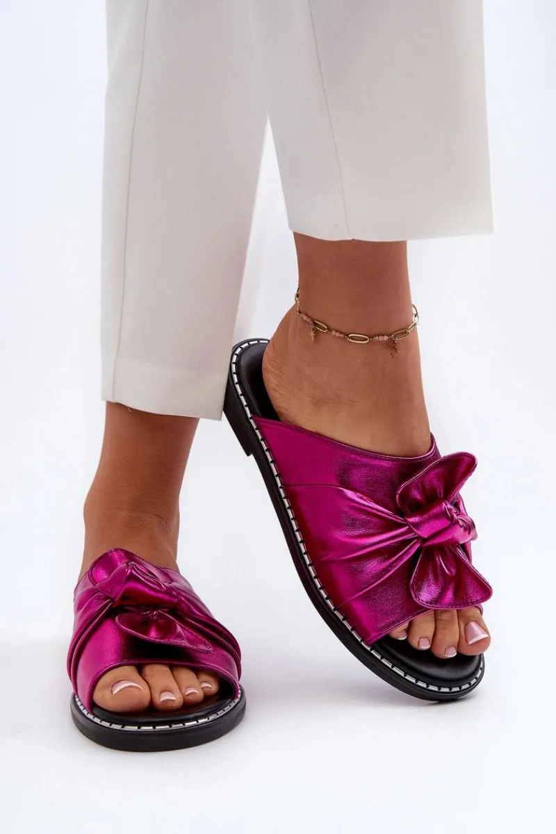 New Klapki Damskie Na Płaskim Obcasie Fuksja Nelvira Damskie Klapki Damskie Klasyczne