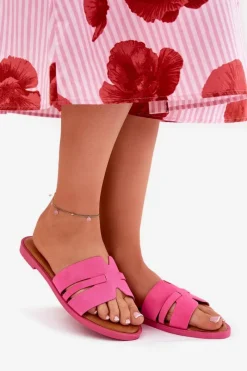 Best Klapki Damskie Na Płaskim Obcasie Z Wycięciami Eko Zamszowe Fuksja Teterre Damskie Klapki Damskie Klasyczne