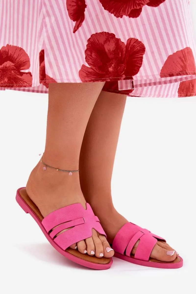 Best Klapki Damskie Na Płaskim Obcasie Z Wycięciami Eko Zamszowe Fuksja Teterre Damskie Klapki Damskie Klasyczne