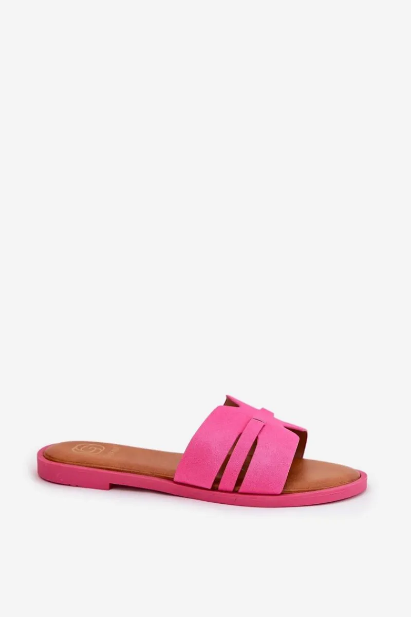 Best Klapki Damskie Na Płaskim Obcasie Z Wycięciami Eko Zamszowe Fuksja Teterre Damskie Klapki Damskie Klasyczne