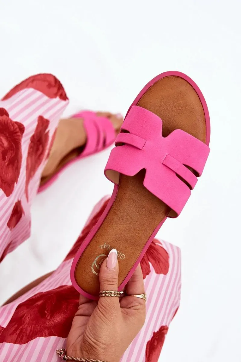 Best Klapki Damskie Na Płaskim Obcasie Z Wycięciami Eko Zamszowe Fuksja Teterre Damskie Klapki Damskie Klasyczne