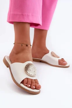 Hot Klapki Damskie Na Płaskim Obcasie Z Ozdobą Białe Rivashea Damskie Klapki Damskie Klasyczne