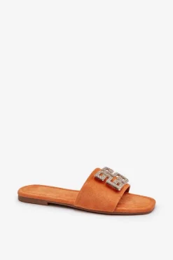 Online Klapki Damskie Na Płaskim Obcasie Z Ozdobą Pomarańczowe Inaile Damskie Klapki Damskie Klasyczne