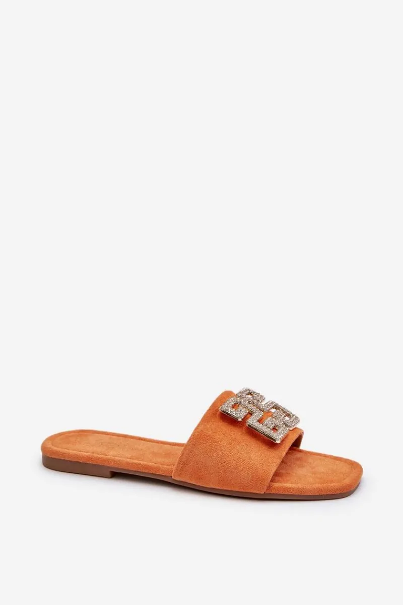 Online Klapki Damskie Na Płaskim Obcasie Z Ozdobą Pomarańczowe Inaile Damskie Klapki Damskie Klasyczne