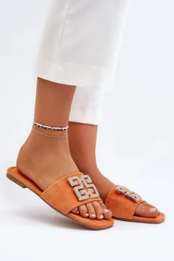 Online Klapki Damskie Na Płaskim Obcasie Z Ozdobą Pomarańczowe Inaile Damskie Klapki Damskie Klasyczne