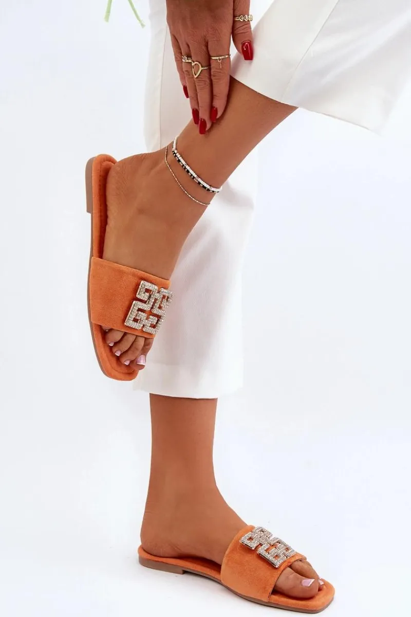 Online Klapki Damskie Na Płaskim Obcasie Z Ozdobą Pomarańczowe Inaile Damskie Klapki Damskie Klasyczne